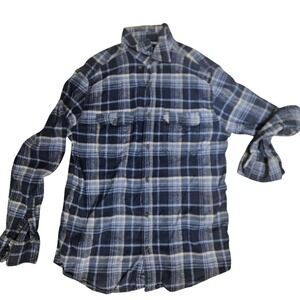 George‎ Flannel Shirt Mens Large Blue Gray Plaid Button Down Long Sleeve Casual